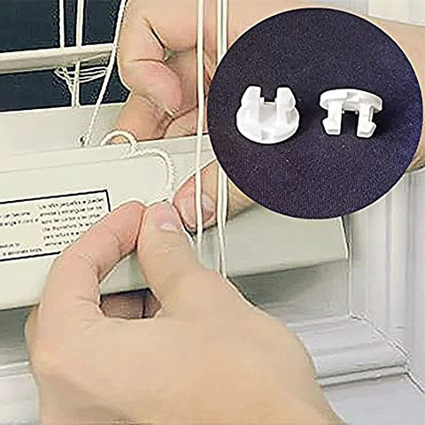 Top Shelf White Bottom Rail Cord Cover Buttons For Horizontal Blinds Repair being installed on window blinds.