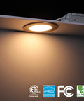 Slim 4 Inch 5CCT Recessed LED Downlight Kit with J Box Canless Aluminum Dimmable from 5 to 100 Percent ETL Listed Oil Rubbed Bronze Finish 2700K to 5000K Pack of 6 installed in ceiling with certifications displayed