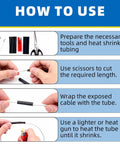 Instructions for using Heat Shrink Tubing Kit With Adhesive Lined 2 To 1 Ratio 150 Pcs Eight Sizes From 2mm To 13mm.