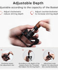 Adjustable depth feature of the 10 Needle Espresso WDT Distribution Tool with wooden handle and sturdy frame in hand.