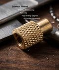 Close-up of a brass heat set insert from Seven Piece Heat Set Insert Tips Kit For Soldering Iron With Adapter, showing external thread.