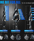 Front view of Four Spiral Flute M35 Cobalt Step Drill Bit Set One Quarter Inch Shank Three Piece Kit with Thirty Size Steps for Metal and Wood