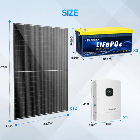 Complete 10 Kw Whole House Off Grid Solar Kit With 15 36 Kwh LifePo4 Battery And 4920 Watt Panels size specifications and dimensions.