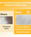 Comparison of SGCC certified fingerprint-resistant tempered frosted glass with alternative showing scratch resistance.