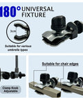 180° universal fixture for Super Lightweight Clip On Chair Parasol With Heavy Duty Universal Clamp UPF 50 Plus UV Protection.