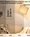 Dimmable Tall Pole Floor Lamp With 4 Color Temperatures, Remote Control, Beige Shade in living room with dimming effect