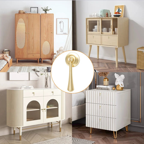 Teardrop Shaped Cabinet Pulls 4 Pack Solid Brushed Gold Pendant Handles Knobs Zinc Alloy With Mounting Screws displayed on cabinets