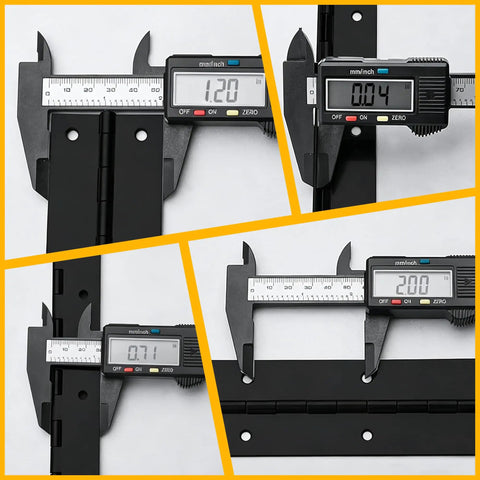 Heavy Duty 8 Inch Piano Hinge Continuous Hinges with caliper measurements showing 1.20, 0.04, 0.71, and 2.00 inches.