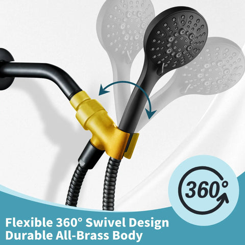 All Metal Handheld Shower Head Holder With Adjustable Shower Arm Mount 360 Degree Rotatable Brass Ball Joint Hose Connector Universal Wall Hook Bracket Matte Black Finish Built For No Fuss Daily Use brass 360° swivel on black shower arm