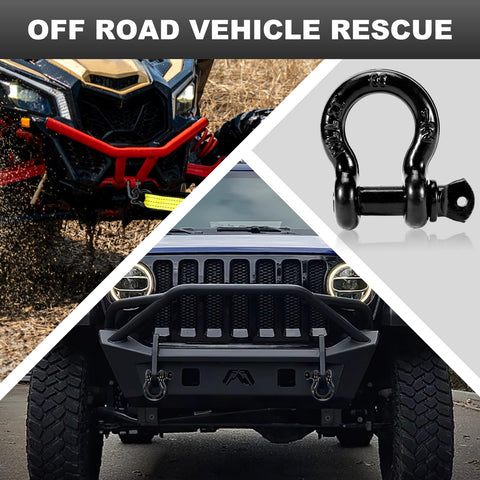 Beefy Half Inch D Ring Shackles With Nine Sixteenth Inch Screw Pins 26,400 LB Break Strength on ATV and Jeep Bumpers
