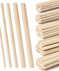 100 Piece Solid Wood Dowel Rods Assortment With 1/8 3/16 1/4 5/16 3/8 Inch Diameter By 6 Inch Length view of rods in varied diameters