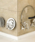 White Self Adhesive Wall Hooks That Stick Like Crazy No Drill Heavy Duty Towel Holder And Coat Hanger With Ultra Strong Waterproof Glue Easy Install to display kitchen dish lids and circular scrubbers.