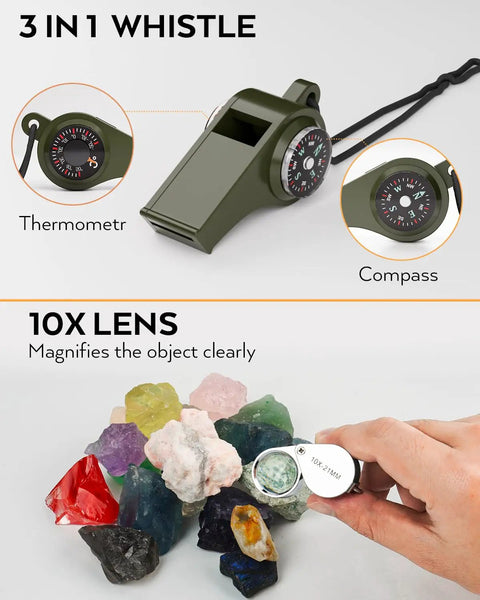Upgrade Geology Rock Hammer Kit Bundle with whistle compass and loupe for rock hounding and prospecting