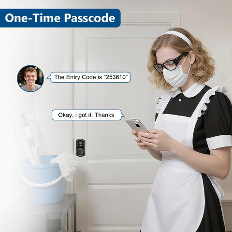 Person using Smart Door Knob Lock With Keypad And Fingerprint Five In One Access App Bluetooth Control Personal Passcodes Keycard Key Fob And Mechanical Key No Drill Digital Lock For Front And Indoor Doors