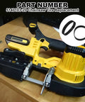 Replacement Tire For Dewalt Bandsaw DCS370 And DCS371 Series 2 Pack next to Dewalt bandsaw on wooden desk