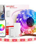 Smart Multicolor LED Light Strip Kit 10M 32.8ft RGBW With Smart Hub and Switch, smartphone and controller visible