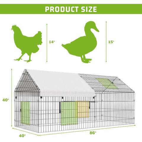 Durable Metal Chicken Coop 86 By 40 By 40 Inch With Waterproof Cover Walk In Poultry Cage Outdoor Backyard Farm Enclosure
