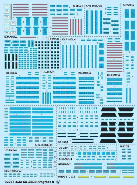 Photo-etched parts sheet for 1/32 Su-25UB Frogfoot B Russian Trainer Aircraft Model Kit with hundreds of detailed components.