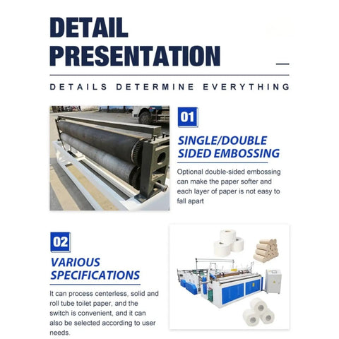 Compact Toilet Paper Making Machine Kickstart Your Biz With Smooth Tissue Production Line Easy Setup For Small Shops And Commercial Ventures Custom Cores, showing embossing rollers and various specifications.