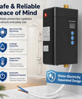 Premium Tankless Water Heater Pumping Out Kickin Instant Hot Water With Convenient Remote Setup For Kitchen Faucet 3000W Electric unit with safety features.