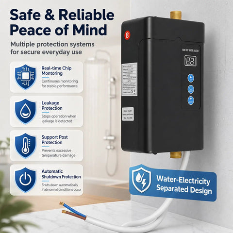 Premium Tankless Water Heater Pumping Out Kickin Instant Hot Water With Convenient Remote Setup For Kitchen Faucet 3000W Electric unit with safety features.