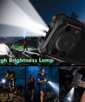 Ultra Rugged Unlocked Android 15 Powerhouse Packed With Massive 10000mAh Battery And Kickass 128dB Speaker Ironclad Waterproof Cellphone Featuring 50MP Camera Dual Sim Ready Plus Built In Flashlight For Weekend Getaways with flashlight in use at night.