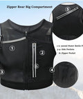 Trail Running Hydration Pack With Phone Holder Reflective Trek Vest for Teens L Size showing front zipper pocket and side pockets.