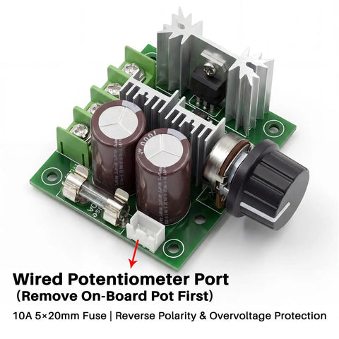 Beefy PWM DC Brushed Motor Speed Controller For 12V To 40V Systems With 8A Rated And 10A Peak, 400W Capacity circuit board close-up