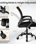 Ergonomic Office Desk Chair With Mid Back Lumbar Support All Day Comfort Adjustable Height Rocking Mode Fixed Armrests Mesh Back