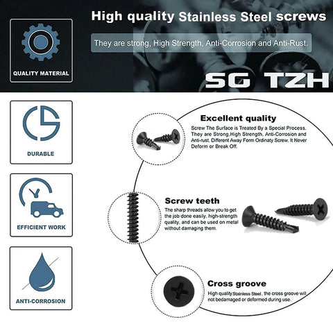 Tough As Nails Size 8 By 1 Inch 410 Stainless Steel Sheet Metal Screws Packed With One Hundred Flat Head Units with anti-corrosion features.