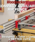Rock Solid 36 Inch Auxiliary Rip Fence For Table Saw Job Site Extension featuring aluminum track and dual clamps for precise cuts.