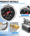 Dead Nuts Accurate Fuel Pressure Gauge Kit 0 To 15 Psi Glycerin Filled Dial with stainless steel case and 1/8 NPT male thread.