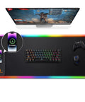 RGB Gaming Mouse Pad With 15W Wireless Charging Hella Large Non Slip Desk Pad for Gaming setup with keyboard and controller.