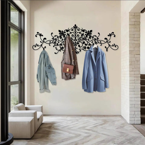 Upgrade Your Space With This Super Sturdy Scroll Metal Coat Rack And Grab A Quick Jacket On This Dang Good Looking Wall Mounted Hat Rack. Wall mounted coat rack with scroll design holding jackets in stylish entryway.