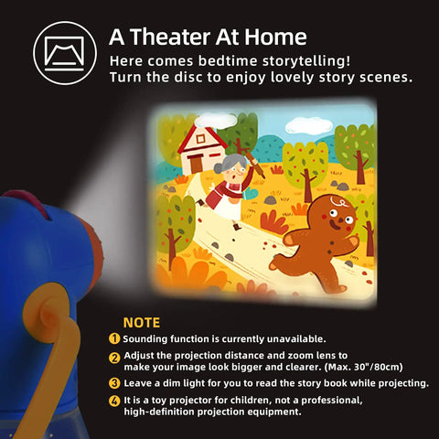 Kids Story Projector Kit With 12 Reels For Ages 3 To 5 projecting fairy tale scene with adjustable projection up to 30 inches