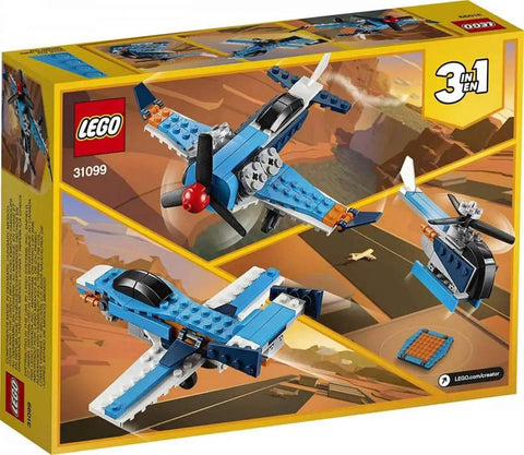 Box of 3 In 1 Propeller Plane Building Kit For Kids, showing airplane, seaplane, and helicopter builds with 128 pieces.
