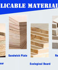 Front collage of wood materials: particleboard, sandwich plate, ecological board, raw wood