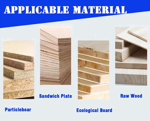 Front collage of wood materials: particleboard, sandwich plate, ecological board, raw wood