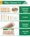 255 Piece Wood Dowel Set With One Quarter, Five Sixteenths, And Three Eighths Inch Fluted Dowels For Crafts And Furniture DIY Schima Superba Hardwood, showcasing different sizes and storage box.