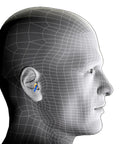 Illustration of a head wearing Corded Earplugs For All Day Comfort With Assorted Colored Grips 100 Pair Pack E A R Express Foam Noise Reduction.