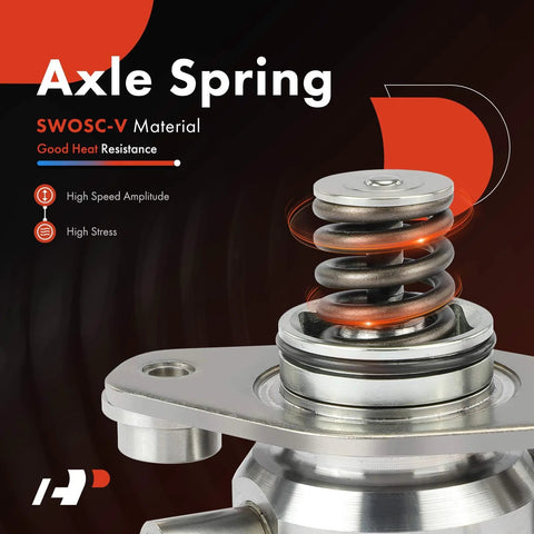 Close-up of SWOSC-V axle spring with metal coil, showcasing high speed amplitude and heat resistance capability.