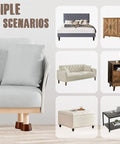 Premium Solid Wood Bed Risers Set Of 4 used with different furniture styles including sofas, beds, and tables.