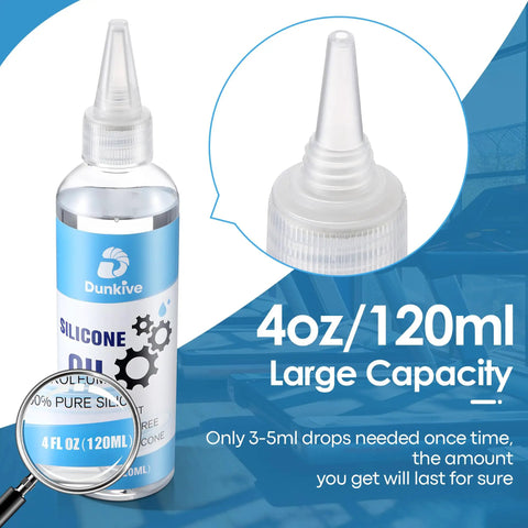 120ml Pure Silicone Treadmill Belt Lubricant With 24 Inch Foldable Applicator, bottle close-up showing nozzle and 4oz capacity label.