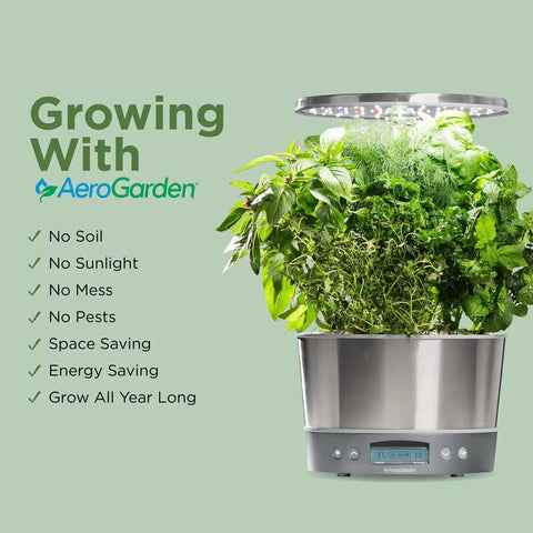 Harvest Elite 360 Indoor Hydroponic Garden System With Led Grow Light And Herb Kit On Countertop, growing fresh herbs.