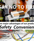 Must Have DIN Rail Terminal Blocks Kit With 20 Universal Compact Connectors 2 Connection Bars 2 Marker Strips 2 End Blocks 20 Screws And Transparent Storage Box For 28 12 AWG Wiring Do It Yourself Pro Grade Electrical Setup shown with safety message.