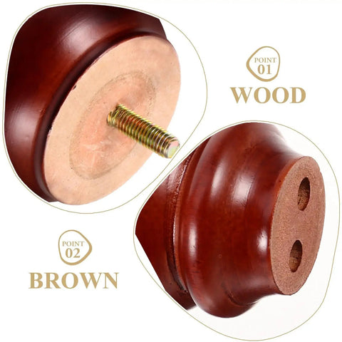 Four Pack Wooden Furniture Feet for Cabinets and Sofas showing wood material and brown finish close-up