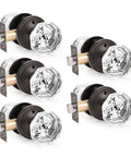 5 Pack Glass Door Knobs With Dope Oil Rubbed Bronze Rosettes For Privacy On Bedroom And Bath Doors Keyless Interior Door Handles With Diamond Shape Crystal Glass Zinc Alloy Base, set of five, side view