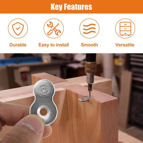 Rock Solid Figure Eight Tabletop Fasteners With Sixty Countersunk Screws Hardcore 12 Gauge Zinc Coated Steel for woodworking joint installation.