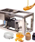 Heavy Duty High Viscosity Fluid Transfer Pump With Adjustable Speed Motor For Moving Honey Syrup Sauce And Thick Condiments Using 300cm Hose At 8kg Per Minute For Big Commercial Kitchens And Food Service Jobs with stainless steel frame and accessories.