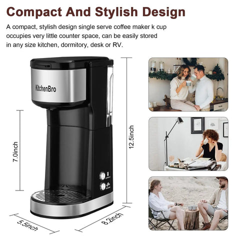 Single Serve K Cup Coffee Maker With 14 Oz Removable Water Reservoir Fast Brew Self Cleaning Function Compact Black Coffee Machine